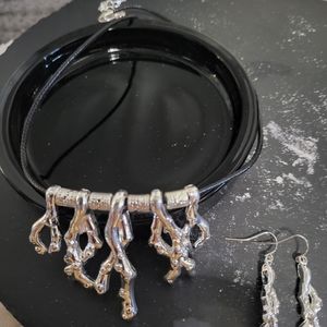 Silver Bohemian Wishbone Necklace & Earrings